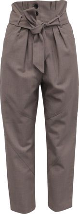 Iro Iro High-Rise Belted Carrot Pants in Brown Wool