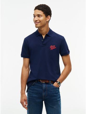 Tommy Hilfiger Mens Regular Fit Striped Undercollar Polo - Carbon Navy - XXL