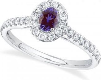 Allurez Oval Lab Alexandrite & Diamond Engagement Ring 14K White Gold (0.55ct)