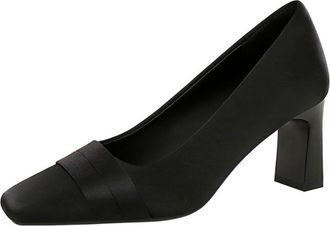 Generic Women Square Toe High Heels 7CM Sexy Pumps Silk Wedding Evening for Bride Prom Party (Black,7.5)