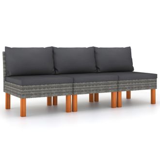 vidaXL Sof&aacute;s Centrales 3 Uds Rat&aacute;n Sint&eacute;tico Y Madera De Eucalipto Vidaxl