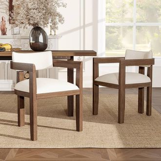 Matteo Solid Wood Dining Chairs - Walnut & Beige Linen - Set of 2