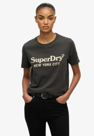 Superdry Print-Shirt SUPERDRY BRAND MARK RELAXED TEE, Damen, Gr. M, washed schwarz, Single Jersey, Obermaterial: 100% Baumwolle, bedruckt, relaxed fit h&uuml;ftlang