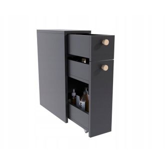 OEM Mueble De Ba&ntilde;o Estrecho Frodo, Negro, Empotrado, Con Ruedas, 60x45x21