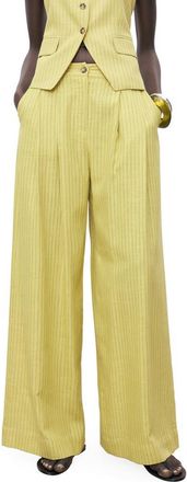 Mango Luce Stripe Wide Leg Pants in Lime at Nordstrom, Size 10