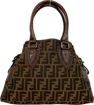 Fendi Black Brown Canvas Leather Handbag Tote Bag (Pre-Owned)