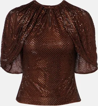 Self Portrait Embellished mesh top