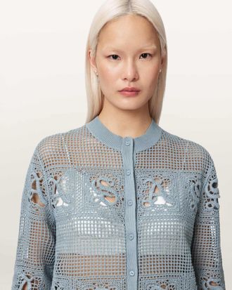 AllSaints Cotton Kyra Open Knit Crochet Cardigan, Size: XS