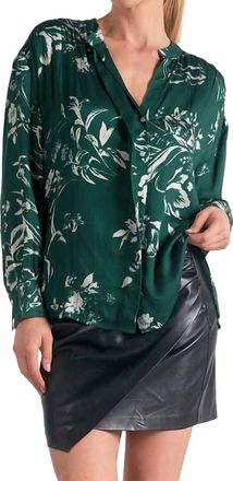 Elan Long Sleeve Button Down Blouse In Jade Floral