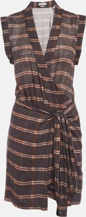 Isabel Marant Etoile Grey Plaid Print Cotton Sleeveless Wrap Dress