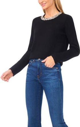 Halogen Rhinestone Collar Sweater in Rich Black at Nordstrom Rack, Size X-Small