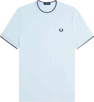 Fred Perry Celeste Contrast Geribbelde Tee - unisex - T-shirts - Blauw - S - Tops