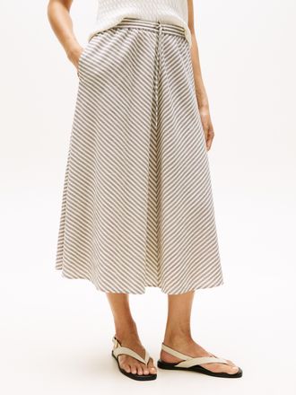 Tommy Hilfiger A-Linien-Rock TOMMY HILFIGER CRINKLE VISCOSE MIX MIDI SKIRT, Damen, Gr. 36, schwarz (multiple stp, schwarz), Web, Obermaterial: 86% Viskose, 14% Polya