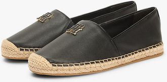 Tommy Hilfiger Womens TH Monogram Leather Espadrille - Black - US 6.5 / EU 37