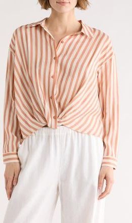 Daniel Rainn Long Sleeve Twist Front Button-Up Shirt in Rosewood at Nordstrom Rack, Size X-Large