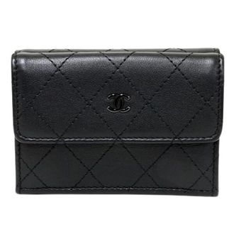 Chanel Pre-owned Vintage Tri-Fold Portemonnee - Dames - Pre-owned - Zwart - Maat: ONE Size Leer