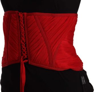Dolce & Gabbana Womens Red Corset Belt Stretch Waist Strap Silk Top