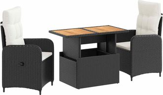 vidaXL Juego De Comedor Para Exteriores 3 Uds. Negro Y Crema Vidaxl