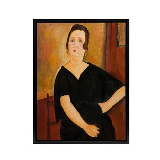 Artery8 Madame Amedee Portrait Modigliani Vintage Black Framed Canvas Wall Art in Brown | Size: W24 x H32