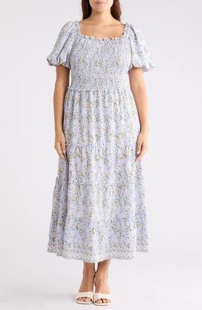 Max Studio Square Neck Bubble Sleeve Dress in Denim Tossed Meadow at Nordstrom Rack, Size 2 X