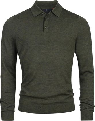 Kronstadt KSJohannes Merino Polo Knit - Heren - Ronde hals truien - Groen - 2XL - Wol - Truien & Vesten