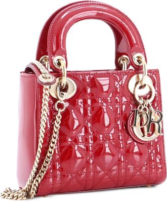 Dior Lady Dior Chain Bag Cannage Quilt Patent Mini satchel - Rood