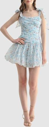 Lush Floral Tie Shoulder Minidress in Blue Floral at Nordstrom Rack, Size Medium