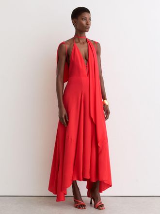 Reiss Orange Strappy Draped Cape Maxi Dress, 10