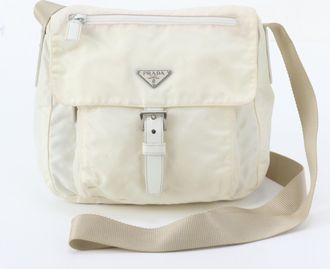 Prada White Leather Nylon Shoulder Bag Tote Bag (Pre-Owned)