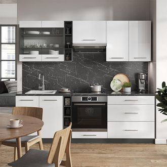 Vicco Mueble De Cocina Fame-line, Blanco Brillo/antracita, 235 Cm Sin Encimera