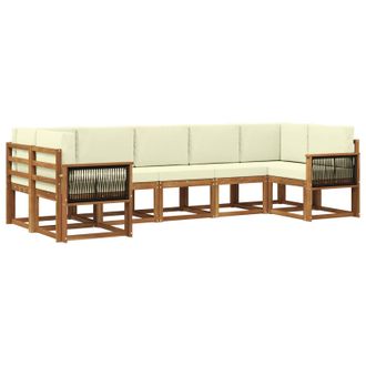 vidaXL Conjunto De Sof&aacute;s De Exterior Con Coj&iacute;n 7 Pcs Natural Y Crema Vidaxl