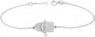 Allurez Diamond Hamsa Chain Bracelet 14k White Gold (0.16ct)