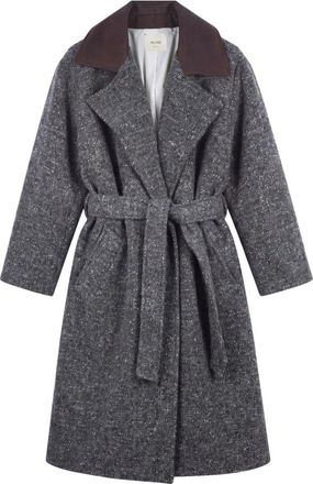 Alysi Cappotto in Tweed con Collo in Pelle a Contrasto - - Coats - Donna - Grigio - S