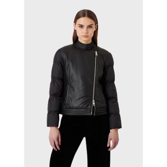 Emporio Armani Womens Jacket in Black Leather - Size 14 UK