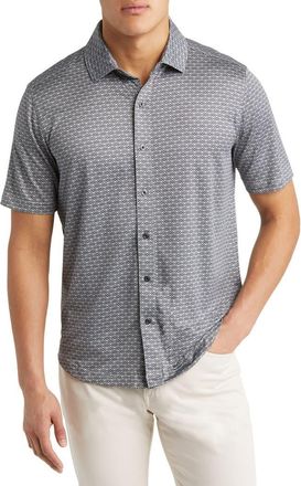 Johnston & Murphy XC4 Geo Print Performance Short Sleeve Button-Up Shirt in Black/Gray at Nordstrom, Size Medium
