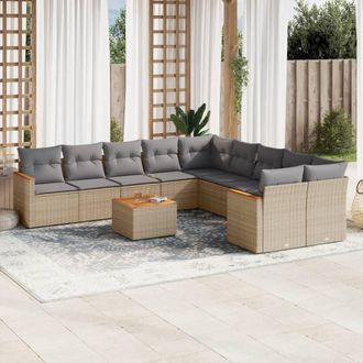 vidaXL Juego De Sof&aacute;s Jard&iacute;n Con Cojines Beige Mezcla 11 Pzas Rat&aacute;n Pe Vidaxl
