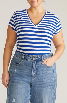 Universal Standard Ashley V-Neck T-Shirt in Hammersmith Blue Stripe at Nordstrom, Size Xs