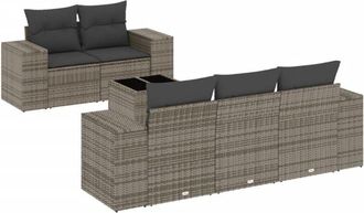 vidaXL Vidaxl - Set De Muebles De Jard&iacute;n 6 Pzas Y Cojines Rat&aacute;n Sint&eacute;tico Gris
