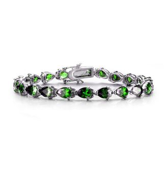 Rachel Glauber White Gold Plated with Colored Pear Shaped Cubic Zirconia Tennis Bracelet