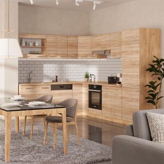 Vicco Cocina Esquinera R-line, Roble Sonoma/goldkraft, 227 X 287 Cm, Et Antracita