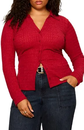 Sanctuary Juno Textured Button Front Shirt in Red Berry at Nordstrom, Size 1X