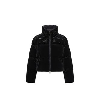 Moncler Moncler Nelles Sequin-embroidered Velvet Short Down Jacket, Women, Black, Size: 0