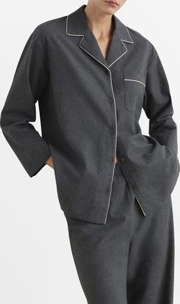 Mango Contrast Piping Mélange Cotton Flannel Pajamas in Charcoal at Nordstrom, Size Medium