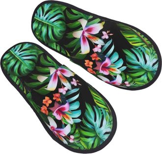 Generic Fluffy Slippers Colorful Tropical Leaves Printing Slippers Washable Unisex Slides For Women Indoor Bathroom L