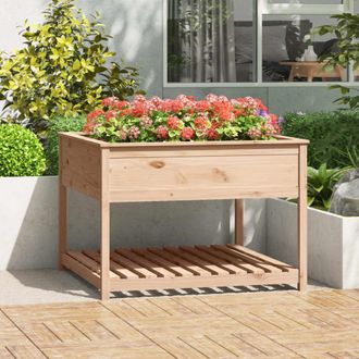 vidaXL Vidaxl - Jardinera Con Estante Madera Maciza De Pino 111,5x111,5x81 Cm
