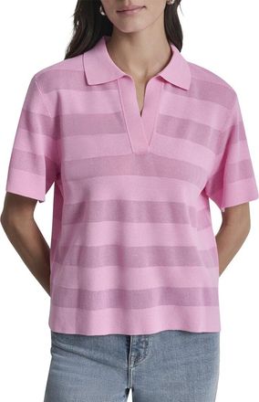 DKNY Dkny Sheer Striped Polo Sweater