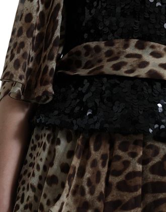 Dolce & Gabbana Womens Leopard Print Silk Sequin Ruffle Maxi Dress Brown Nylon