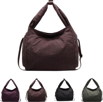 Generic Slouchy Tote Bag Textured Soft Shoulder Tote Oversized Lightweight Checkered Crossbody Bag with Adjustable Strap (Coffee)