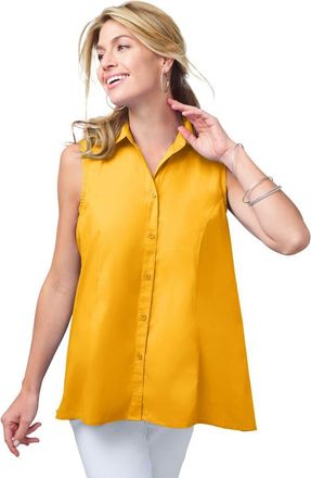 Jessica London Stretch Cotton Poplin Sleeveless Shirt in Sunset Yellow at Nordstrom, Size 24