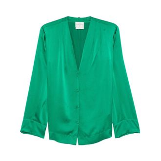 Forte_Forte Zijden satijnen blouse - Dames - Blouses & Shirts - Groen - Maat: XS Zijde
